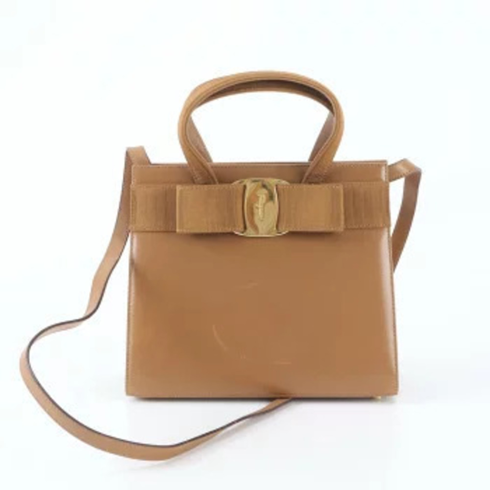 Salvatore Ferragamo Vara Ribbon Leather Shoulder Bag Orange